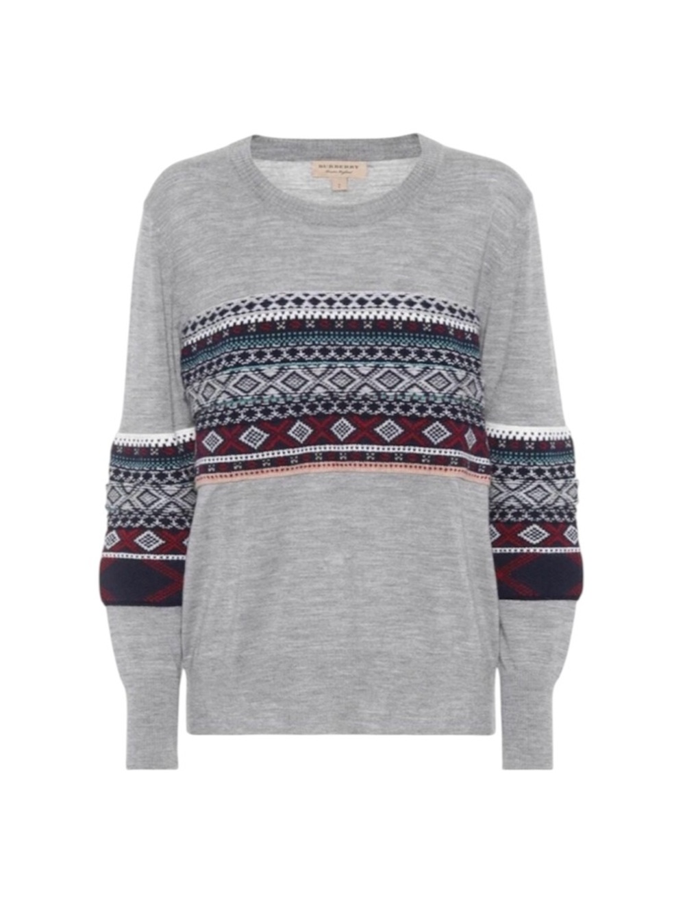 NEW BURBERRY Grey Fair Isle Merino Wool Swetaer